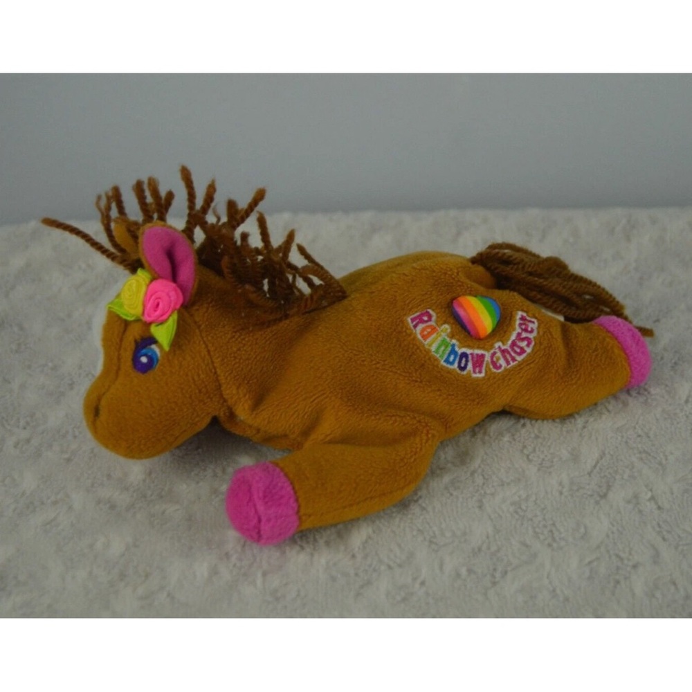 Lisa Frank Rainbow Chaser Horse Pony Plush Stuffed Animal Bean Bag Heart Flower
